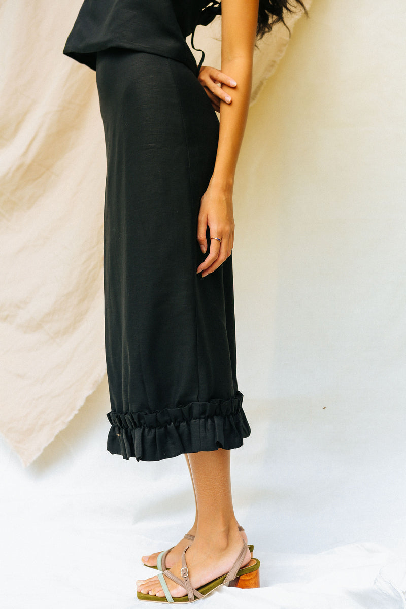 Black Linen Midi Skirt – caca