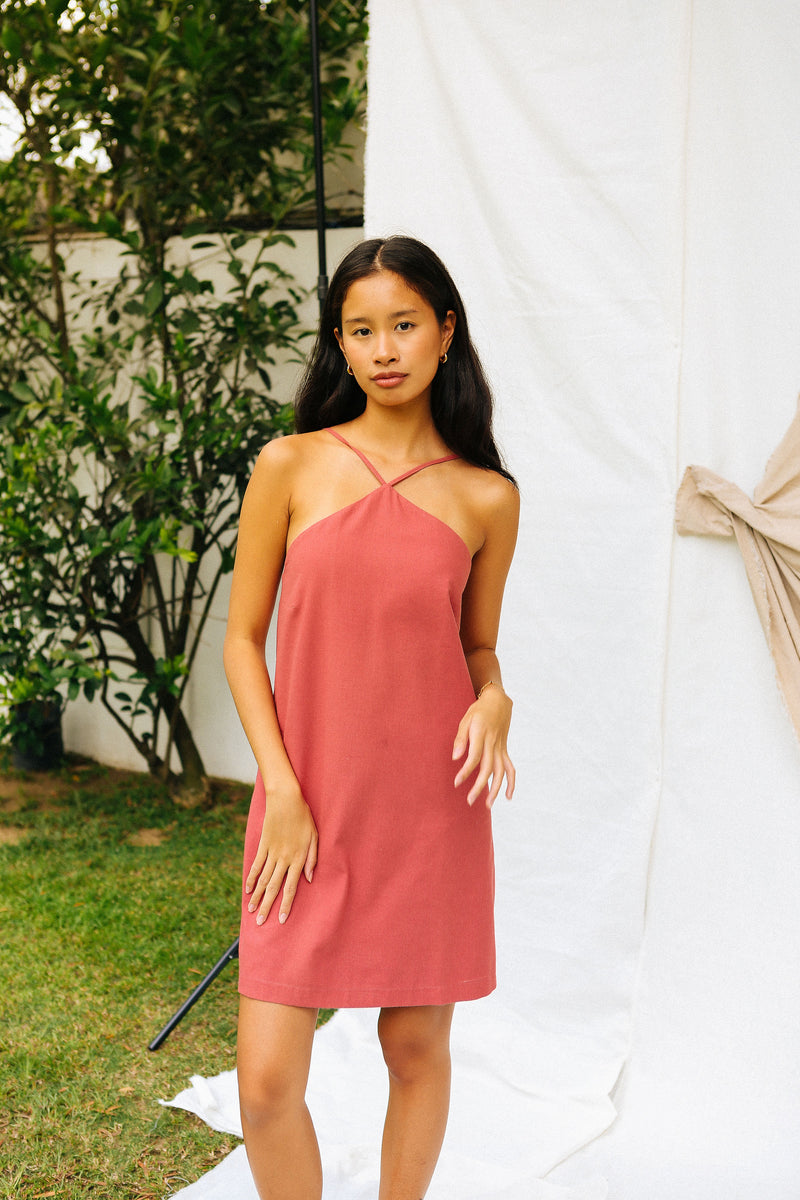 Old Rose Halter Shift Dress  caca