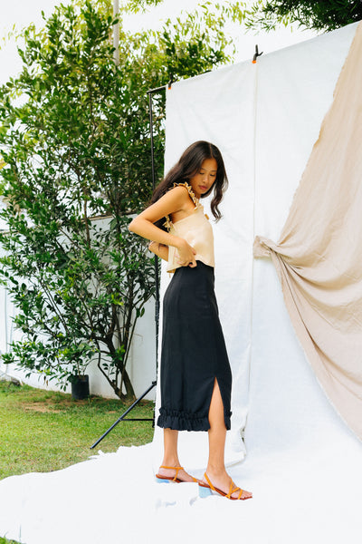 Black Linen Midi Skirt