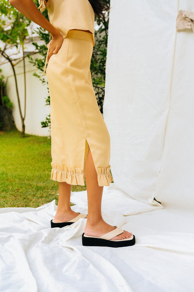 Beige Linen Midi Skirt