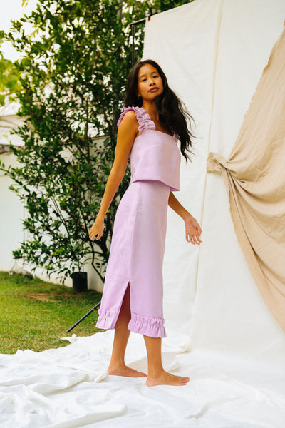 Lavender Linen Midi Skirt
