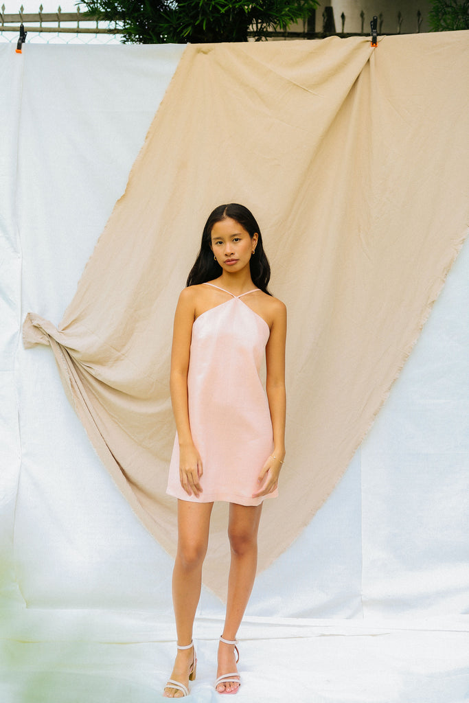 Peach Halter Shift Dress caca Peach Halter Shift Dress caca