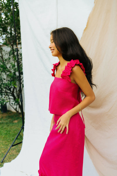 Hot Pink Ruched Linen Top