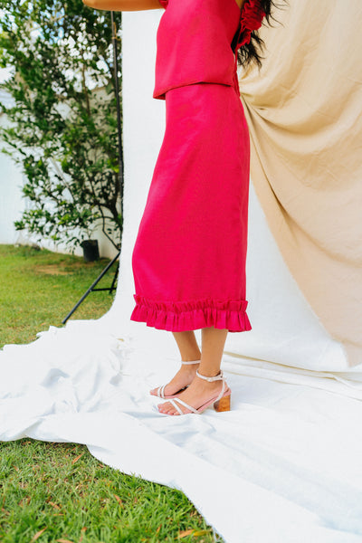 Hot Pink Linen Midi Skirt