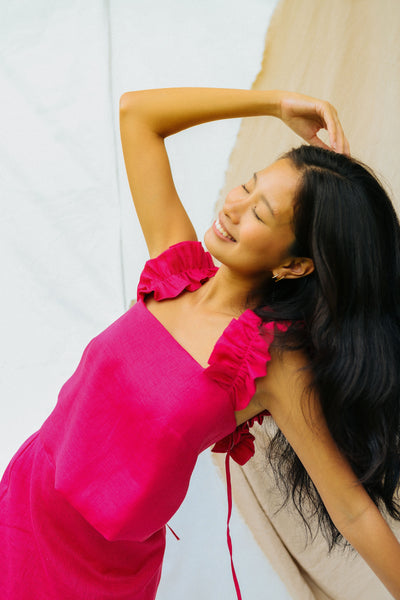 Hot Pink Ruched Linen Top