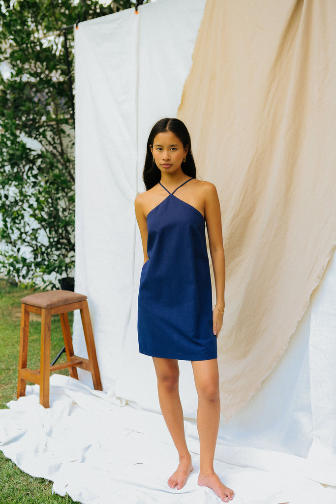 Navy Blue Halter Shift Dress caca Navy Blue Halter Shift Dress caca