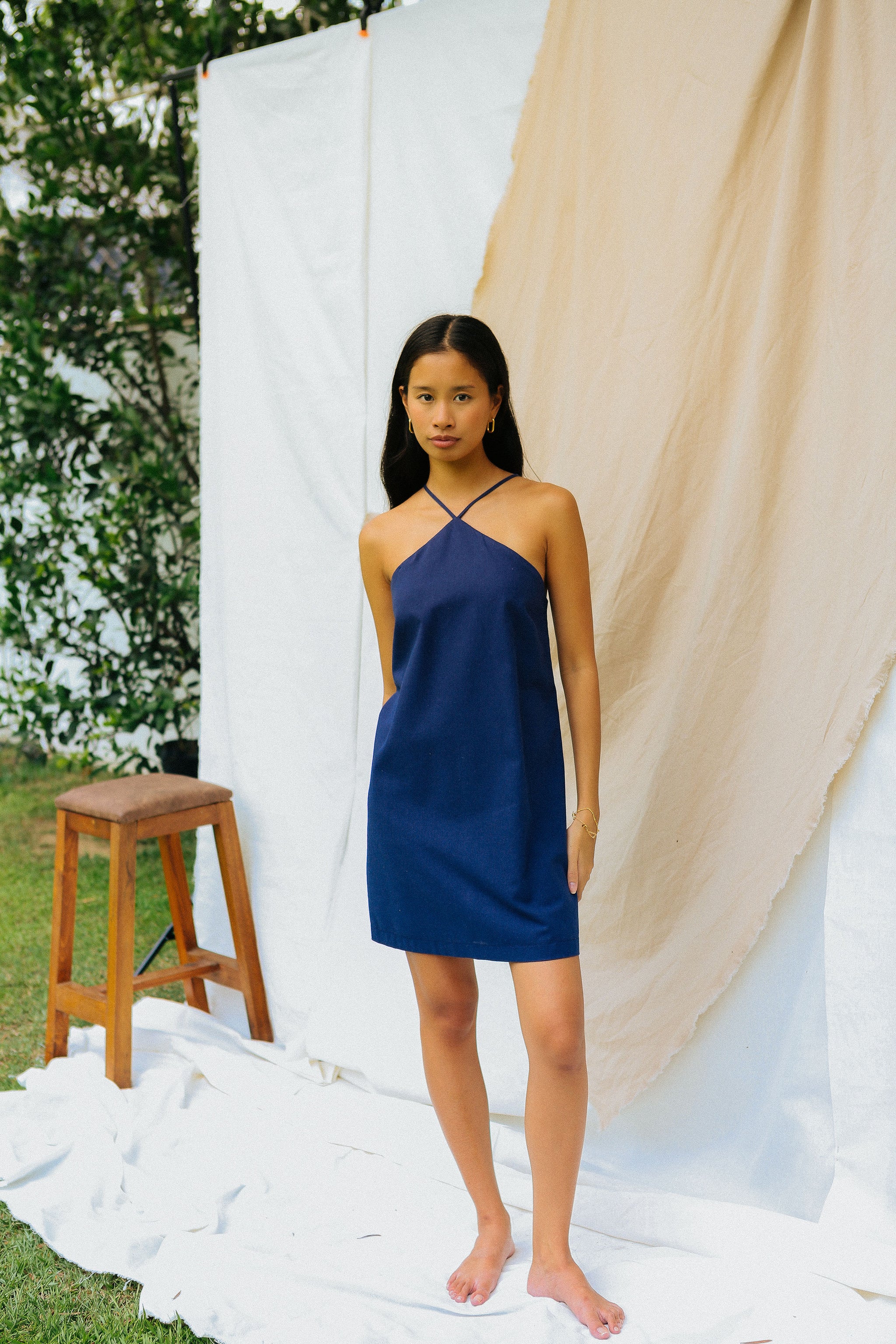 Navy Blue Halter Shift Dress caca Navy Blue Halter Shift Dress caca
