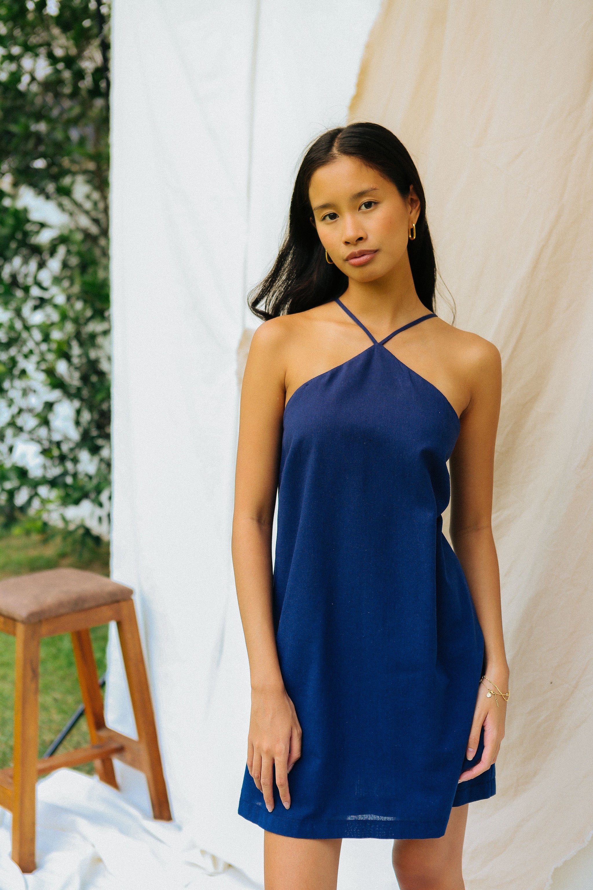 Navy Blue Halter Shift Dress caca Navy Blue Halter Shift Dress caca