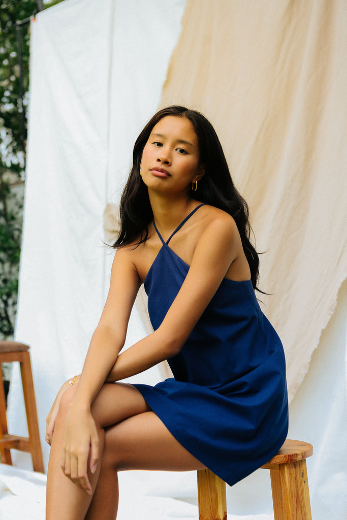 Navy Blue Halter Shift Dress caca Navy Blue Halter Shift Dress caca